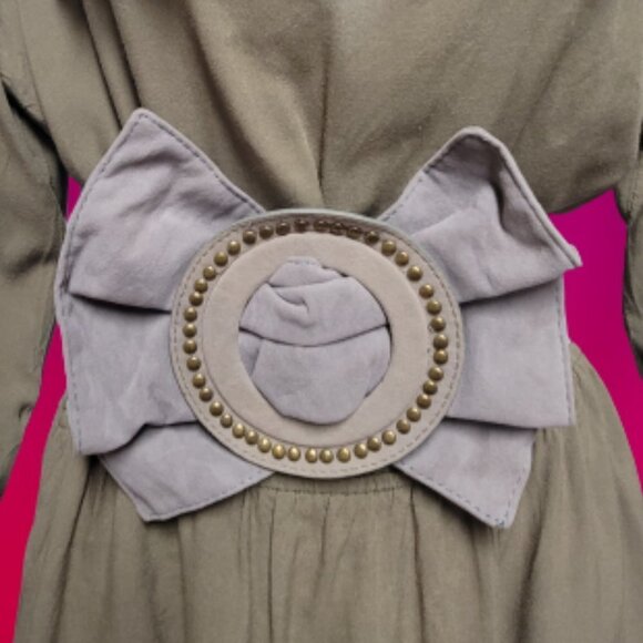 OVERSIZED Buckle Belt Large Ruffle Studded Buckle Grey Cream Womens Vintage Belt - Picture 6 of 16